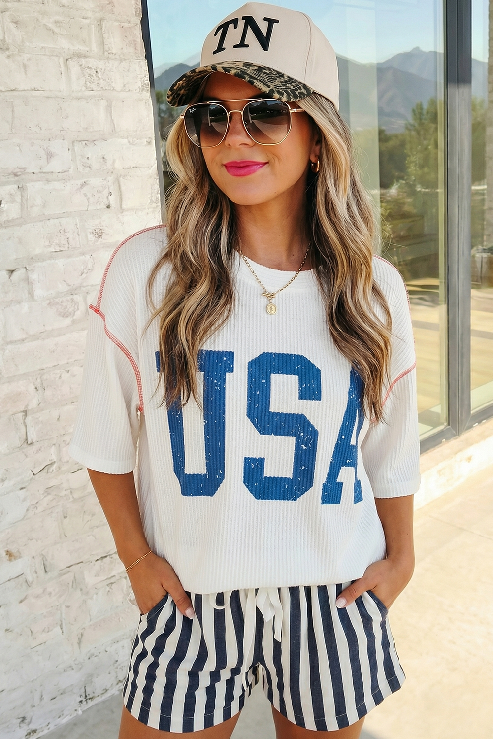 USA Half Sleeve Ribbed Top