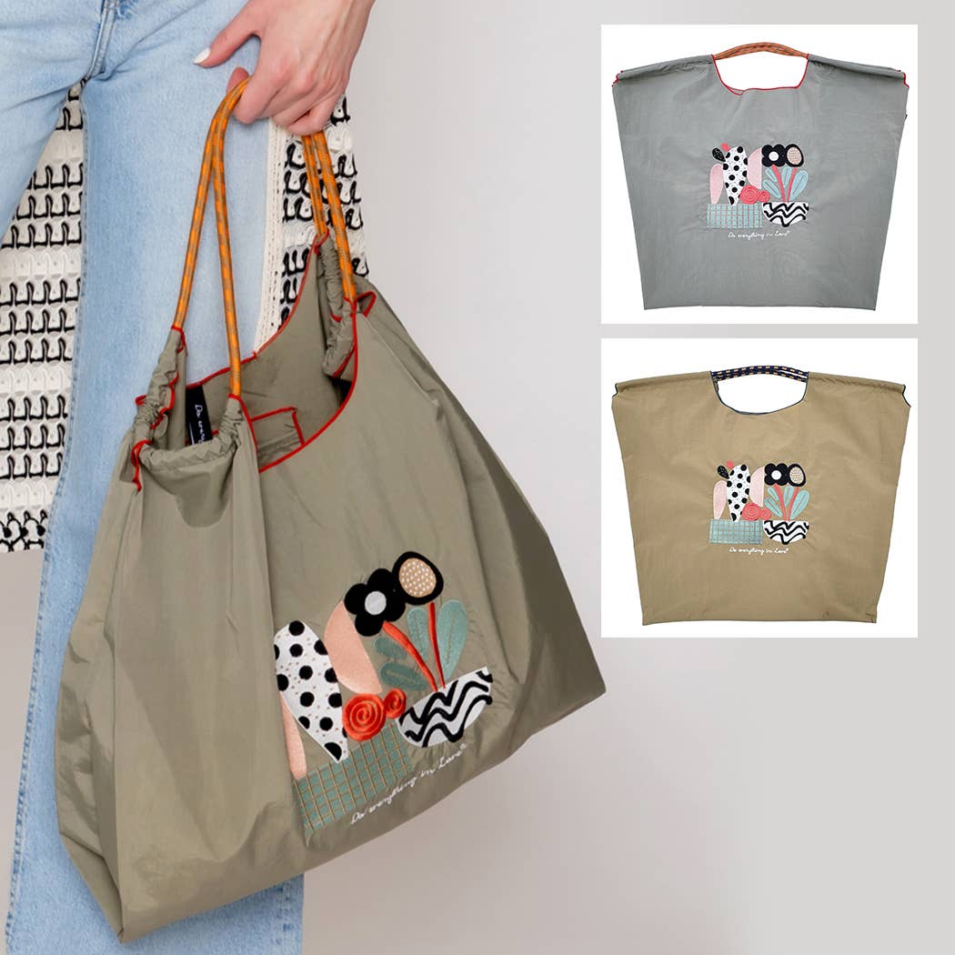 Flower Pot Embroidered Light Weight Handbag