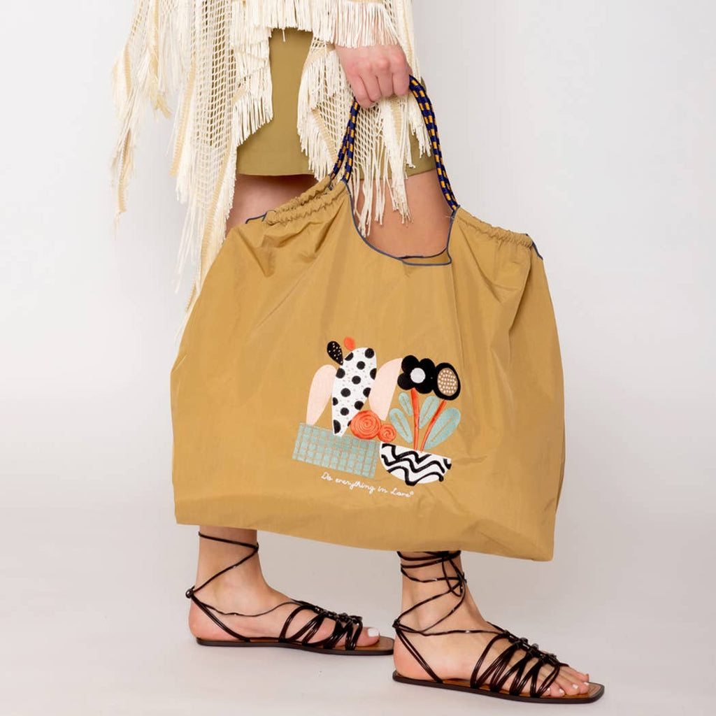 Flower Pot Embroidered Light Weight Handbag