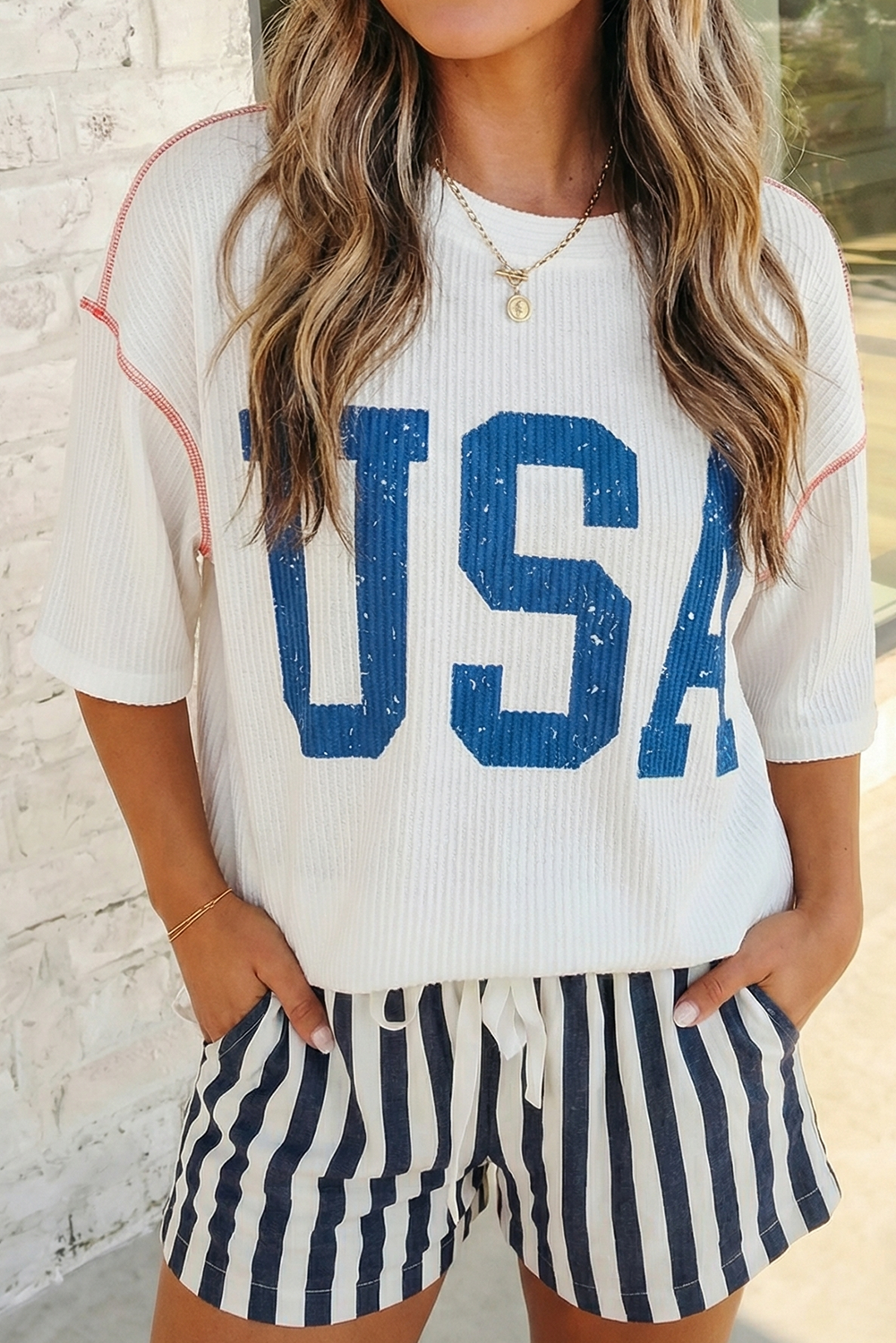 USA Half Sleeve Ribbed Top