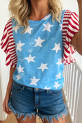 Star & Stripe Ruffle Sleeve Top