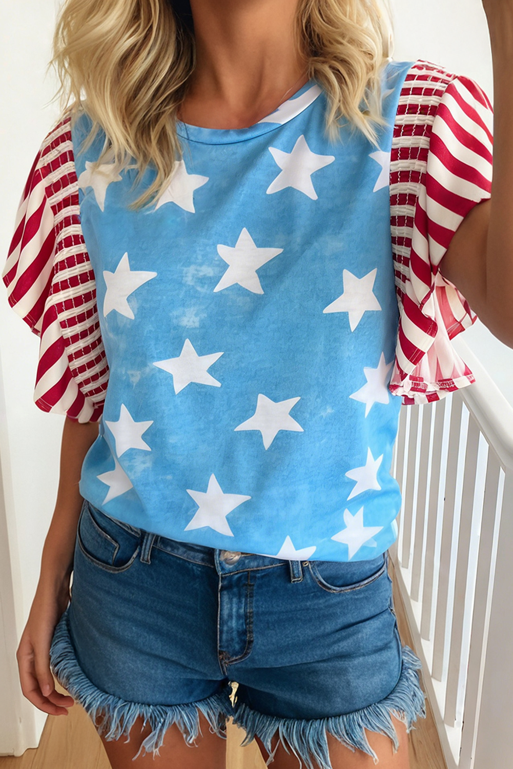 Star & Stripe Ruffle Sleeve Top