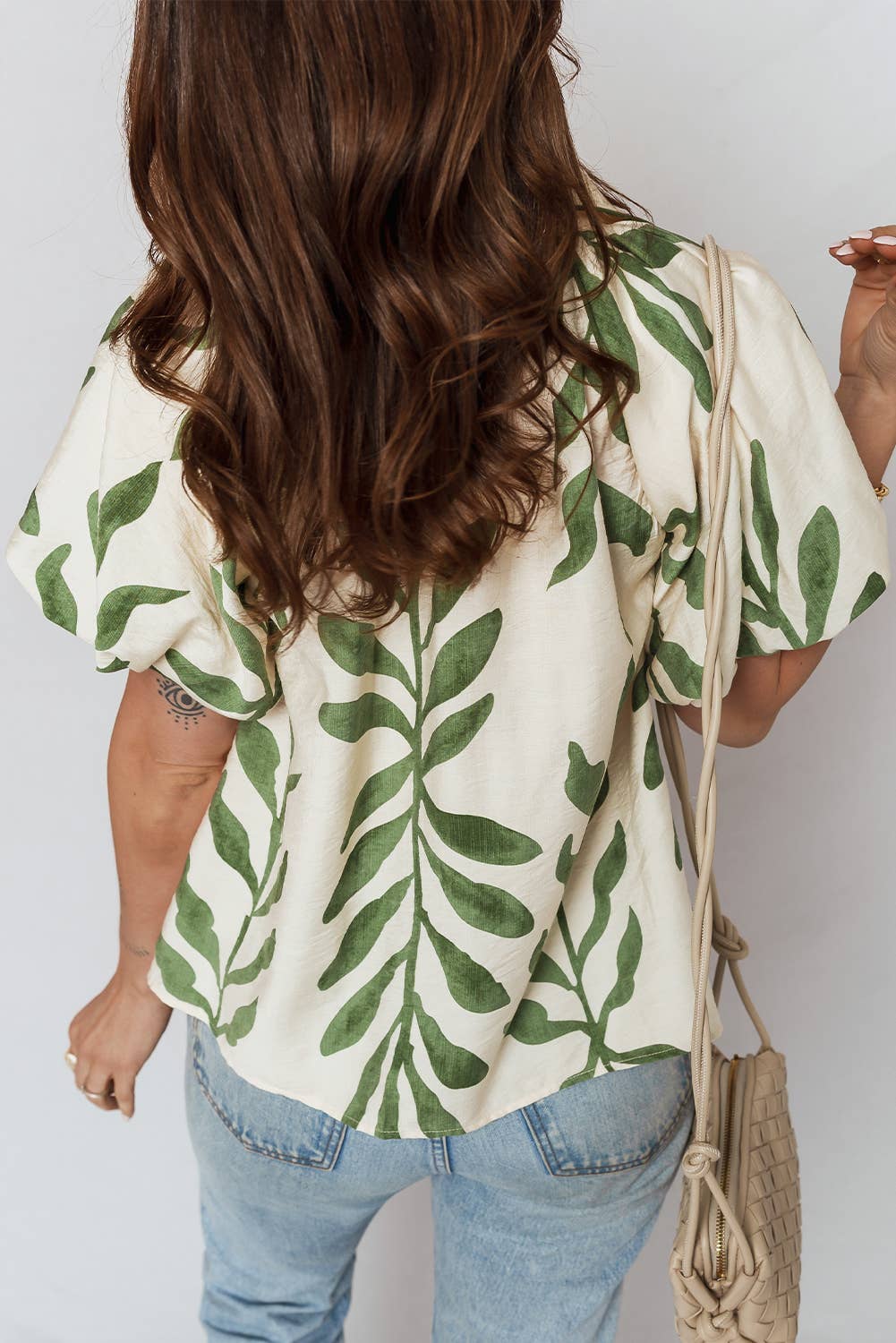 Green Leaf Balloon Sleeve Shirt