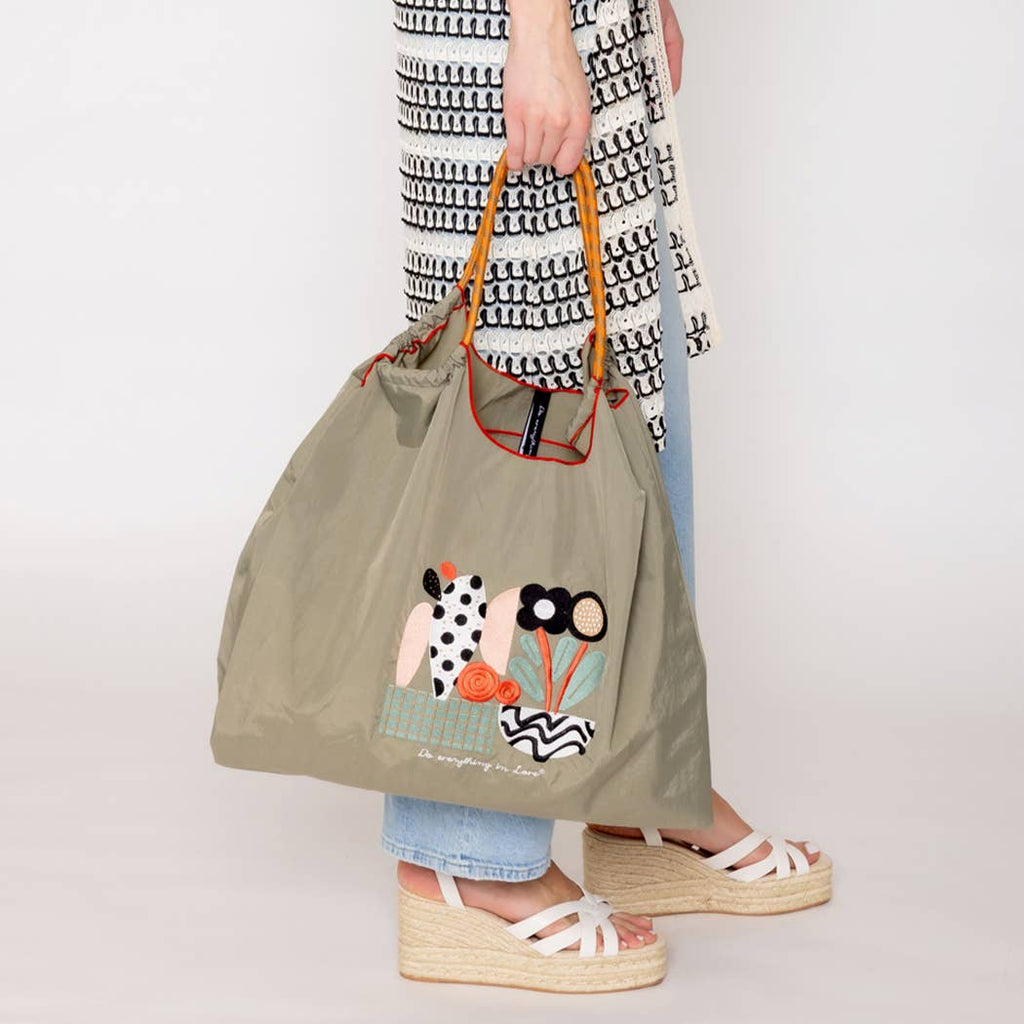 Flower Pot Embroidered Light Weight Handbag
