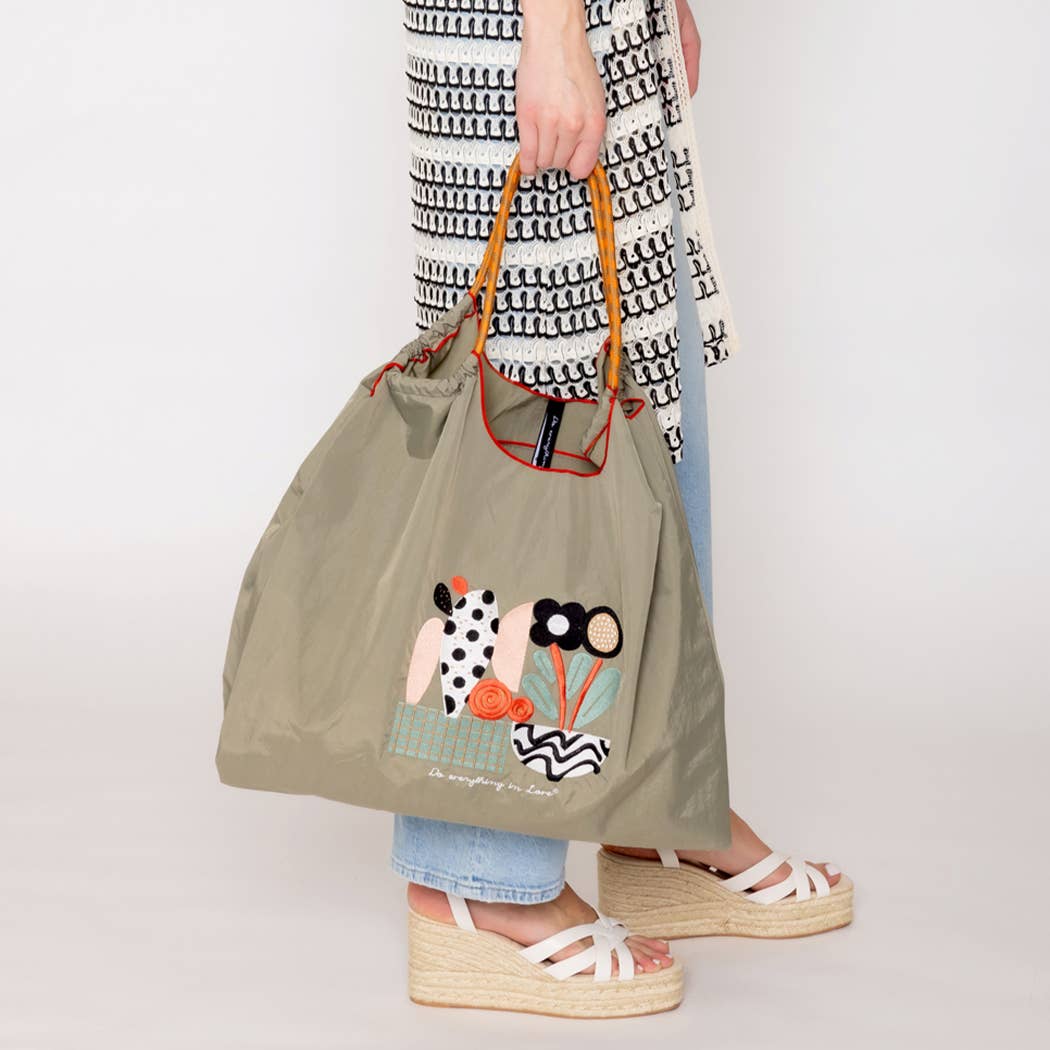 Flower Pot Embroidered Light Weight Handbag