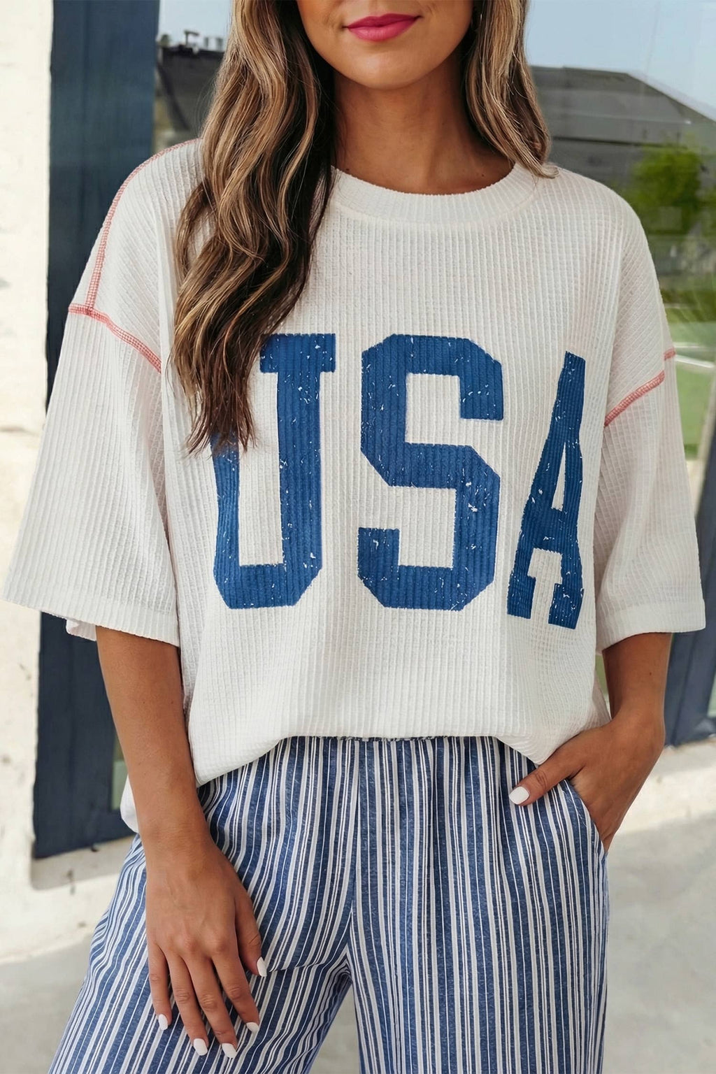 USA Half Sleeve Ribbed Top