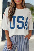 USA Half Sleeve Ribbed Top