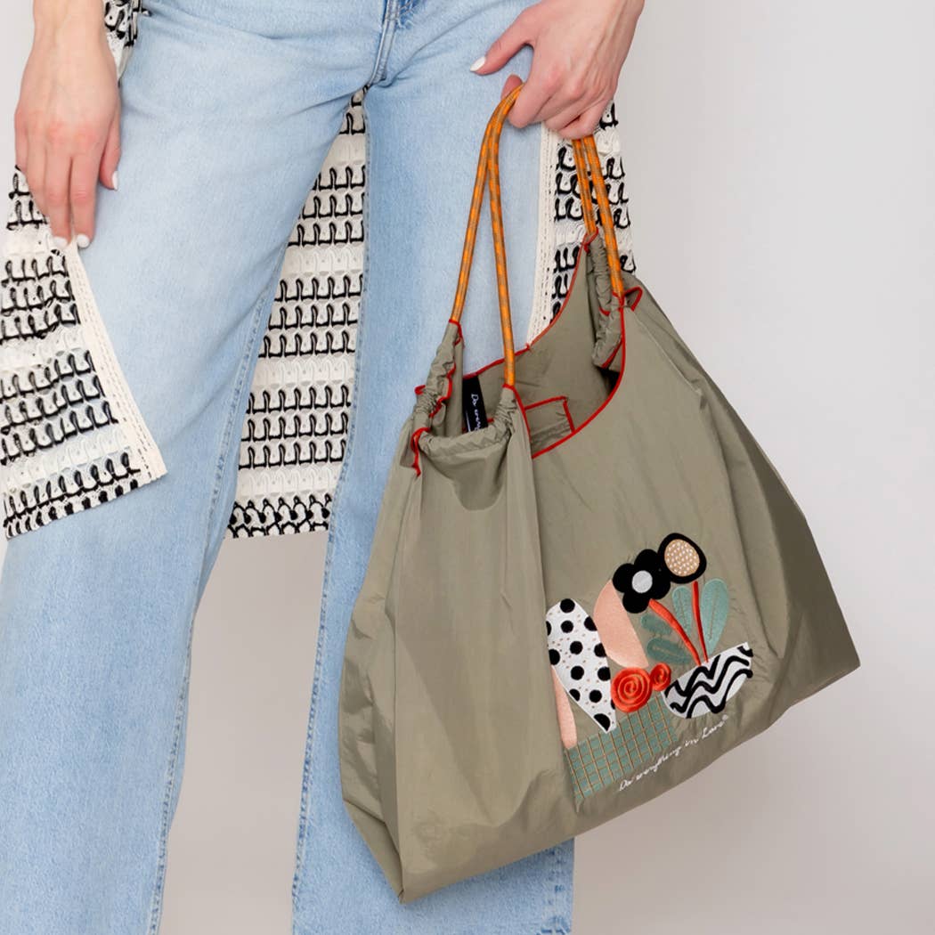Flower Pot Embroidered Light Weight Handbag