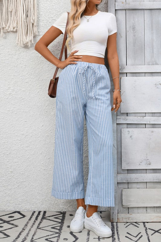 Wide Leg Striped Trousers