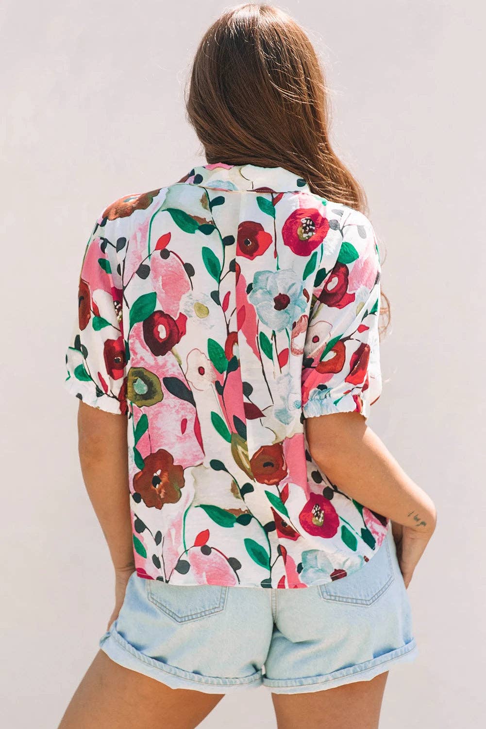 Floral Slit V Neck Blouse