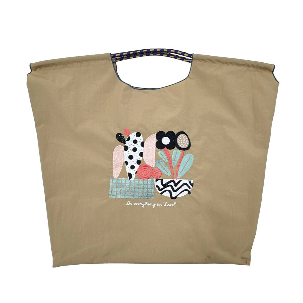 Flower Pot Embroidered Light Weight Handbag