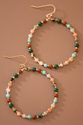 Natural Stone Beaded Circle Drop Earrings