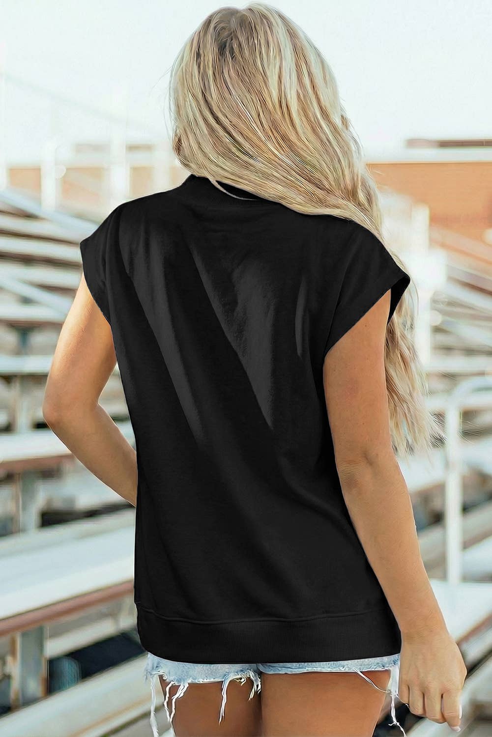 Black Mock Neck Cap Sleeve Loose Top