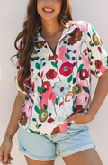 Floral Slit V Neck Blouse