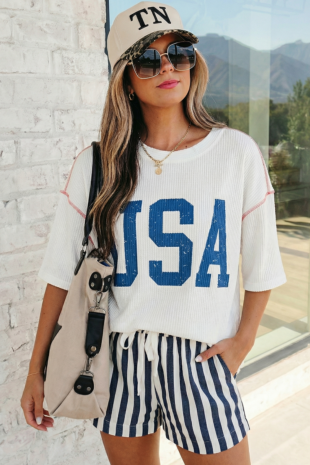 USA Half Sleeve Ribbed Top