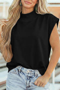 Black Mock Neck Cap Sleeve Loose Top