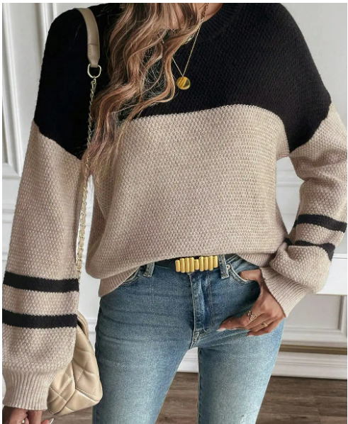 Color Block Striped Sleeve Sweater