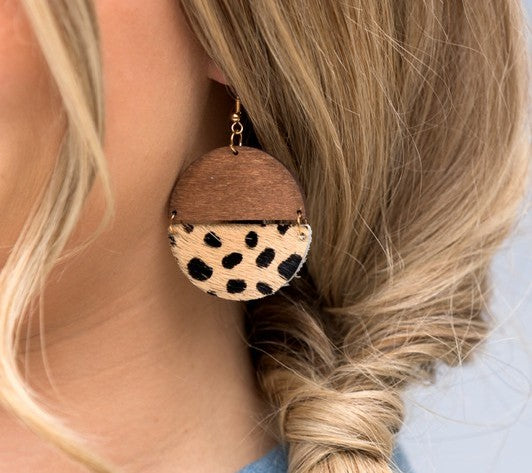 Leather and Wood Cheetah Earrings