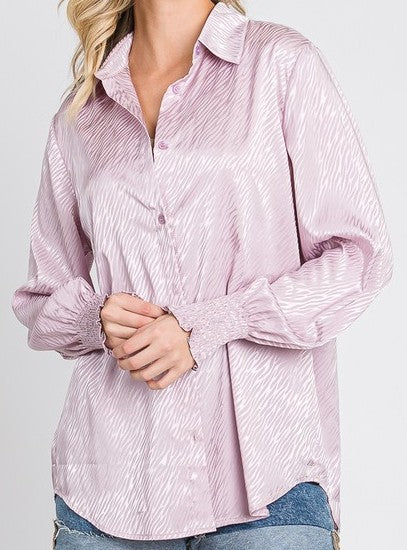Satin Animal Print Button Down