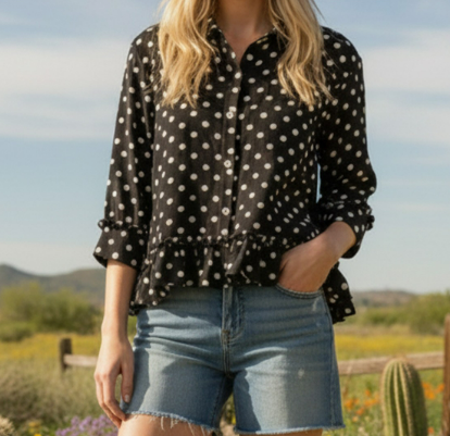 Sewn and Seen Polka Dot Ruffle Top